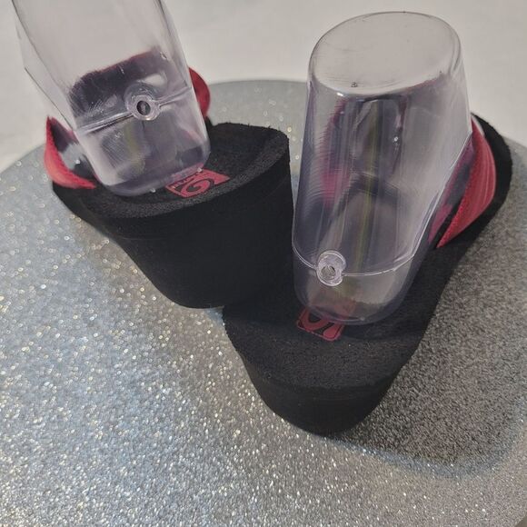 Teva Mush Mandalyn Wedge Thong Sandals Black Red Pink Striped 1000093B Size 9 - Picture 3 of 12